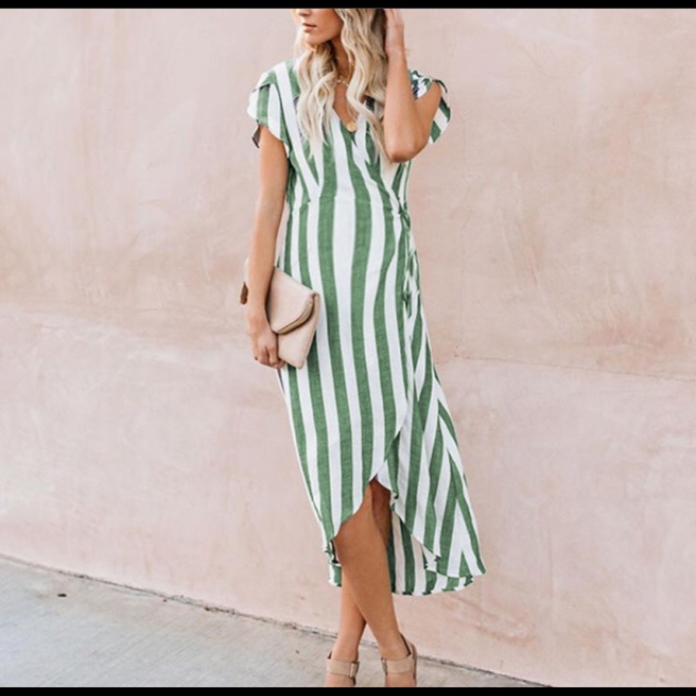 striped maternity wrap dress